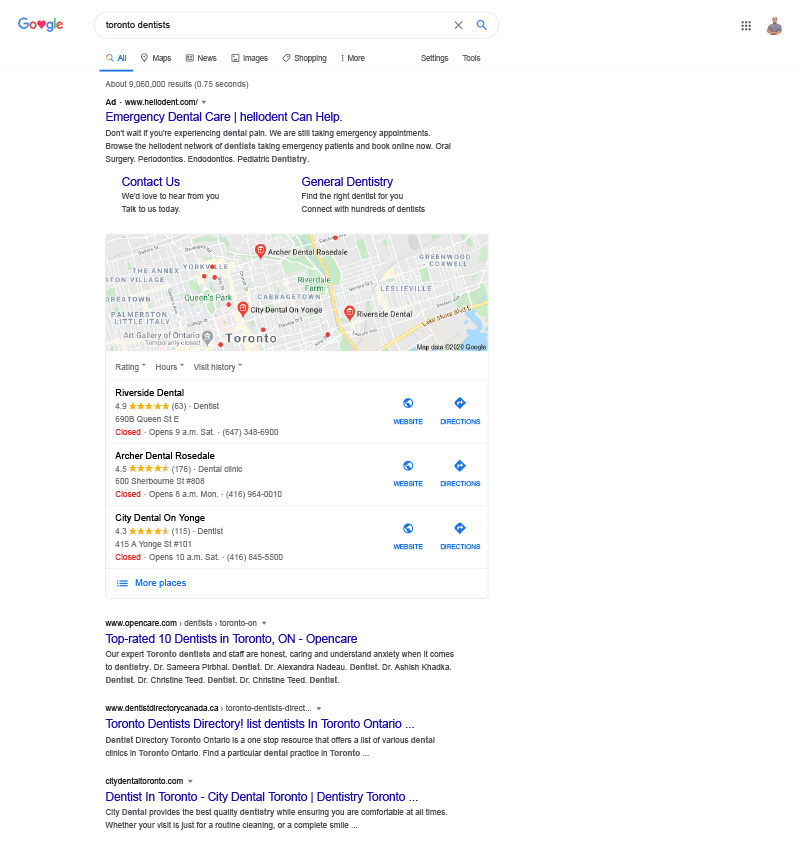 Example of a local search engine listing.