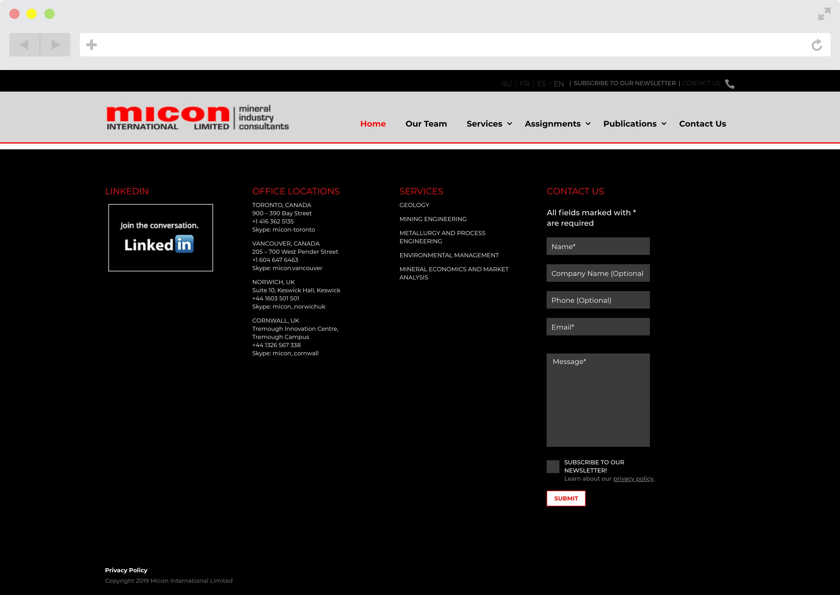 Micon International Website Footer