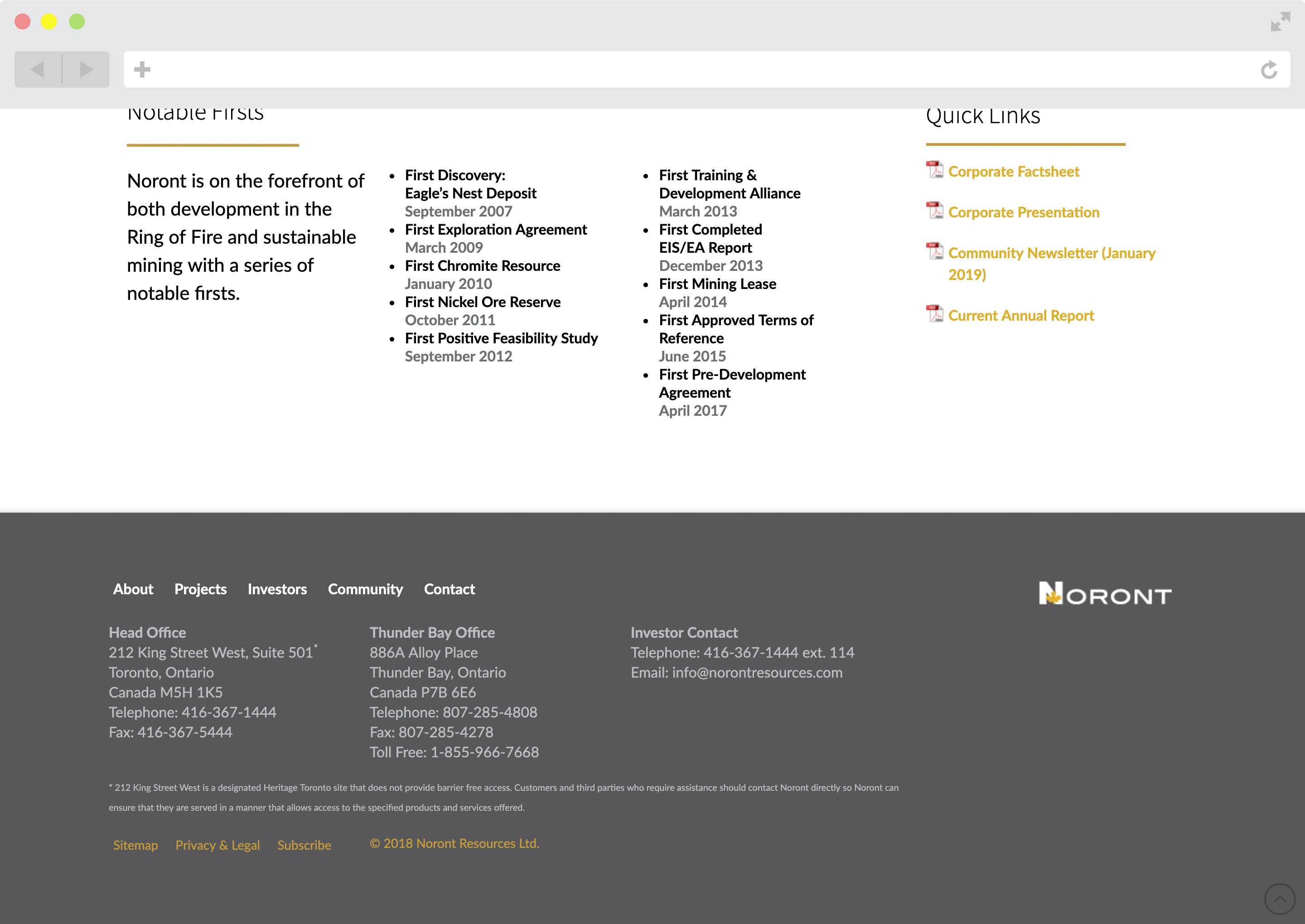 Noront Resources Website Footer