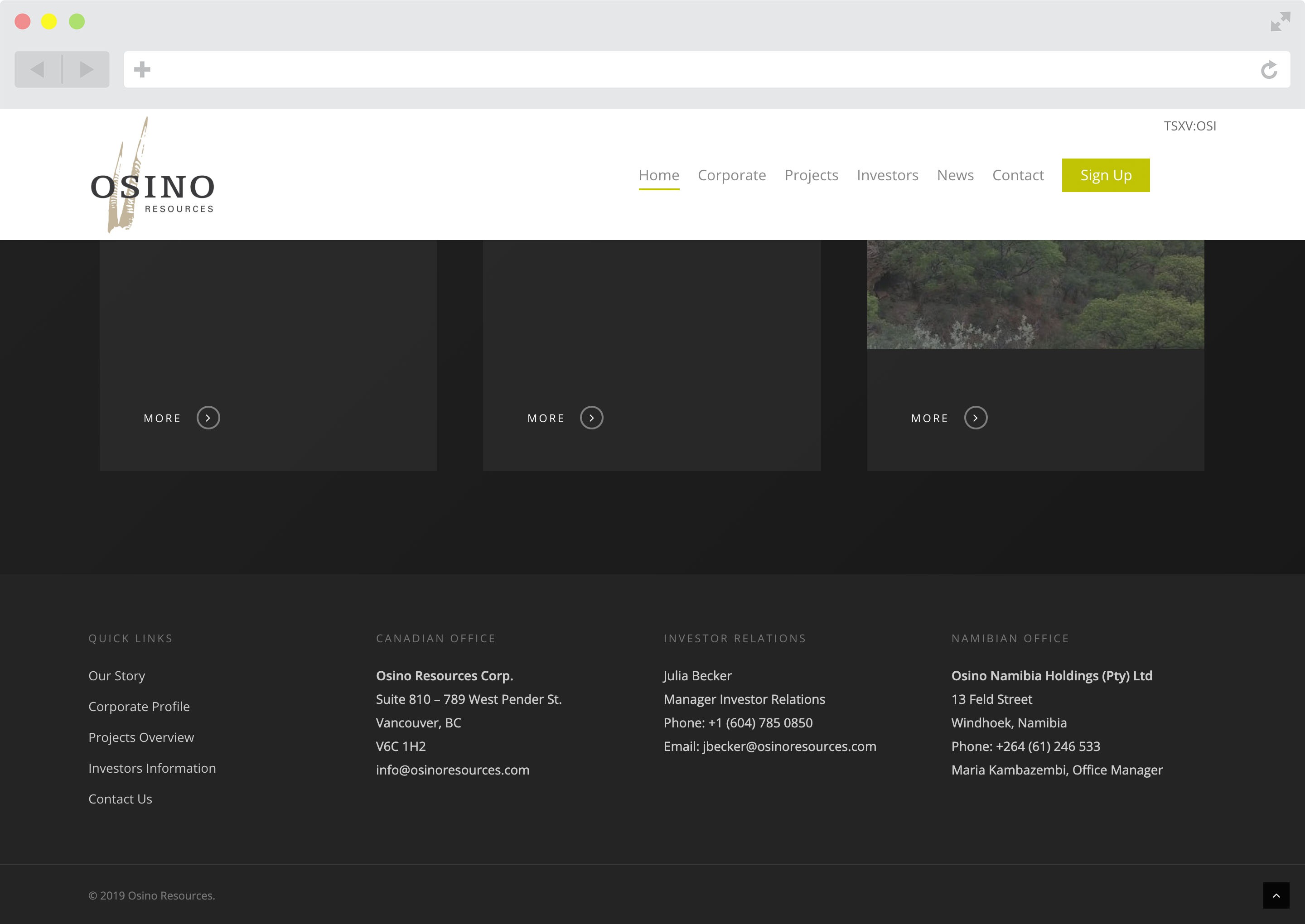 Osino Resources Website Footer