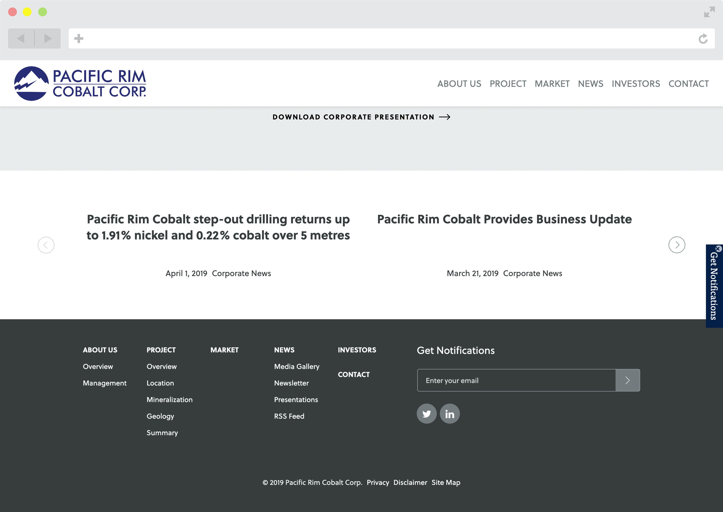 Pacific Rim Cobalt Corp Website Footer
