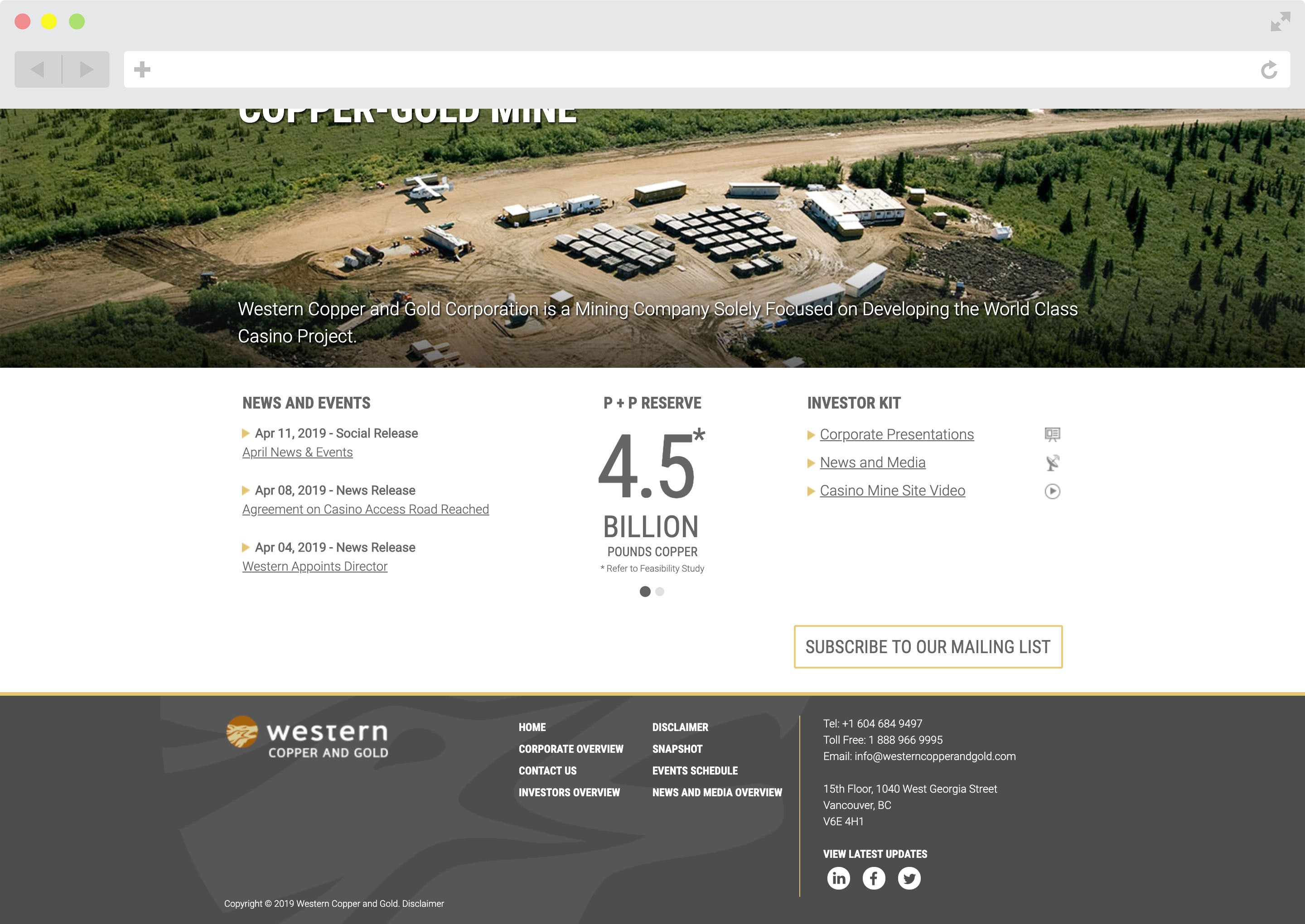 Western Copper and Gold Website Footer