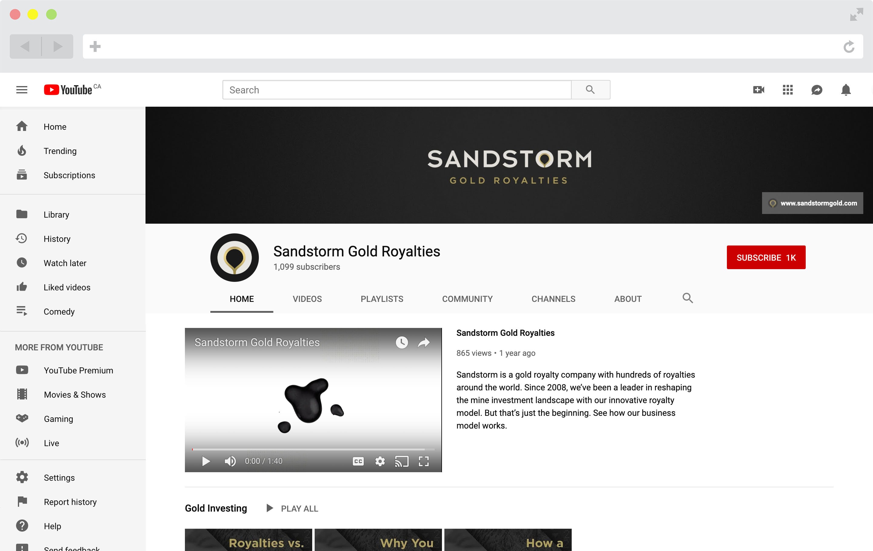 Sandstorm Gold YouTube Screenshot