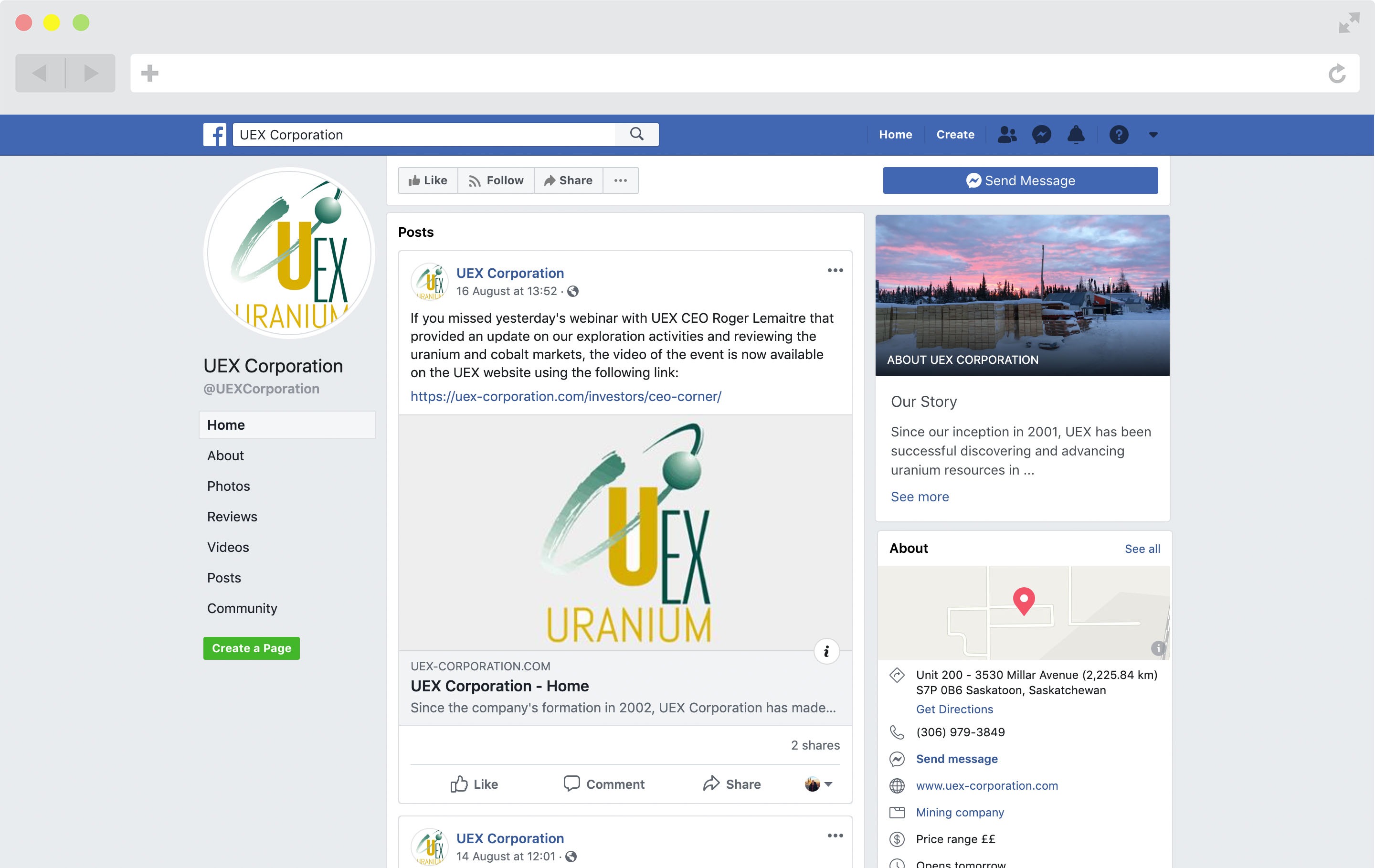 UEX Corporation Facebook Screenshot