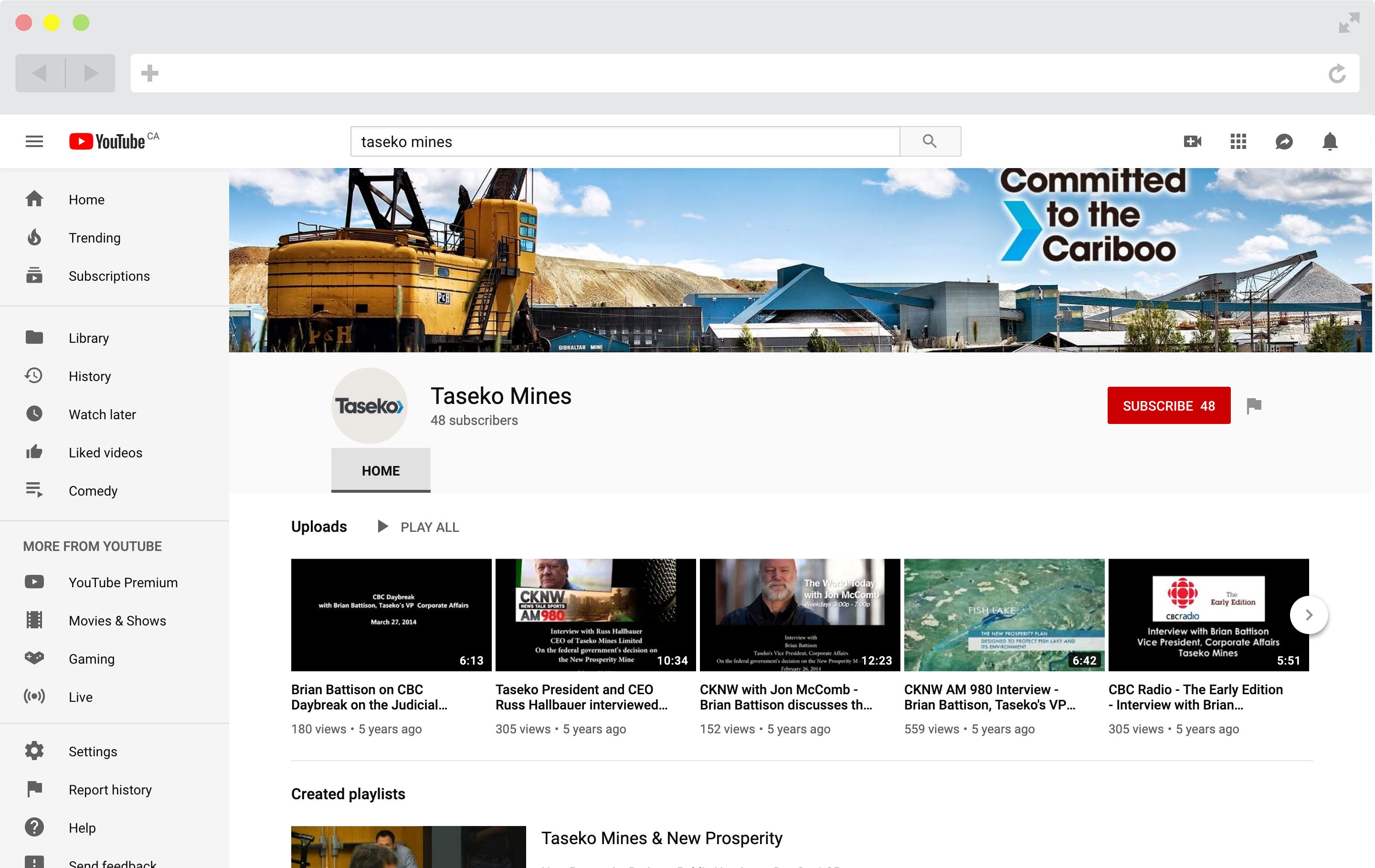 Taseko Mines YouTube Screenshot